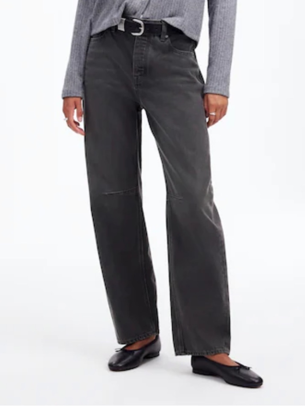 Madewell Darted Barrel Leg Jean in Charcoal Gray